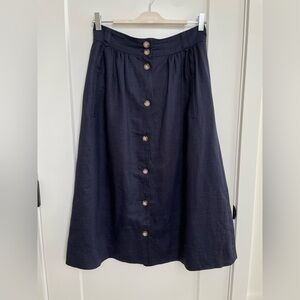 Vintage Levante linen midi skirt in navy